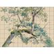 Botanical ceramic tile mural with tree branches and green leaves